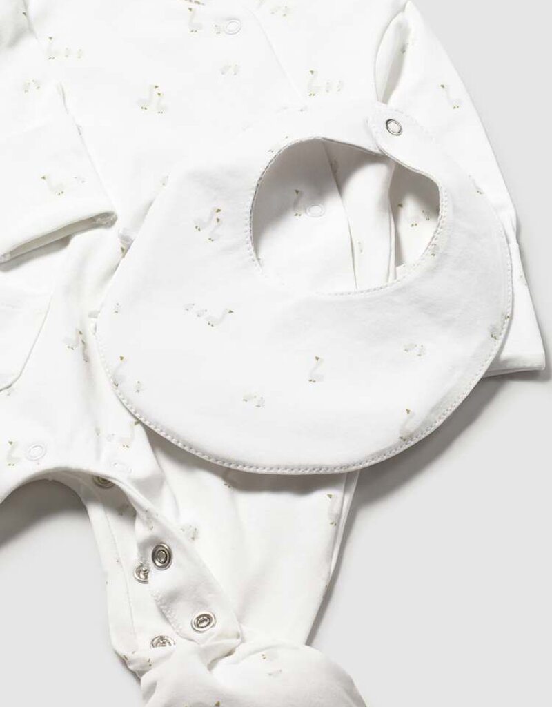 Mayoral Goose Print White 3pc Footie Set