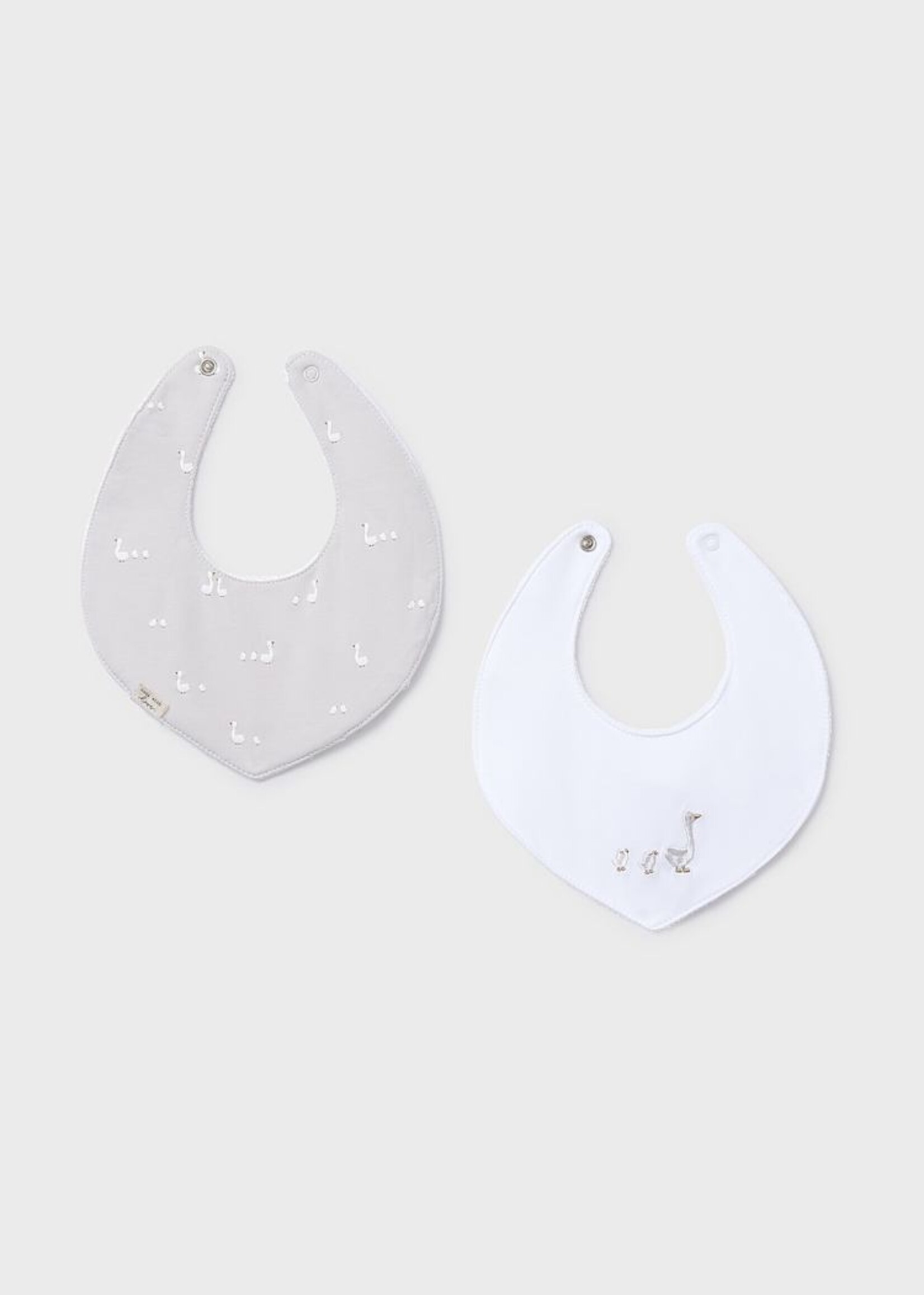 Mayoral Goose Print Silver 2pc Bib Set