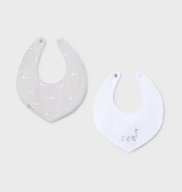 Mayoral Goose Print Silver 2pc Bib Set