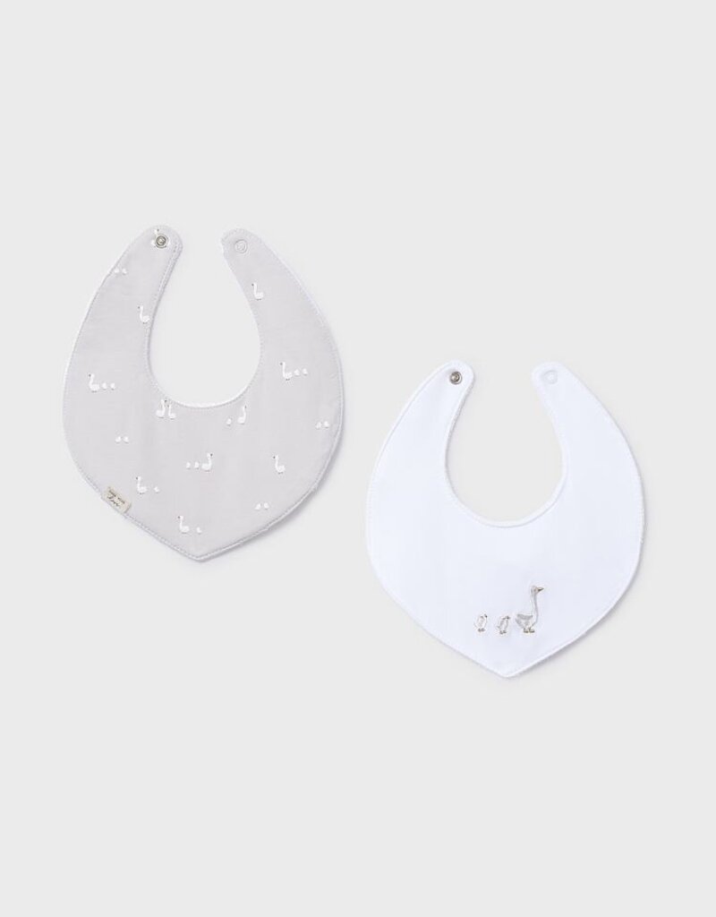 Mayoral Goose Print Silver 2pc Bib Set