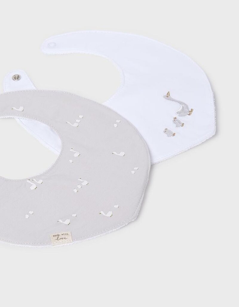 Mayoral Goose Print Silver 2pc Bib Set