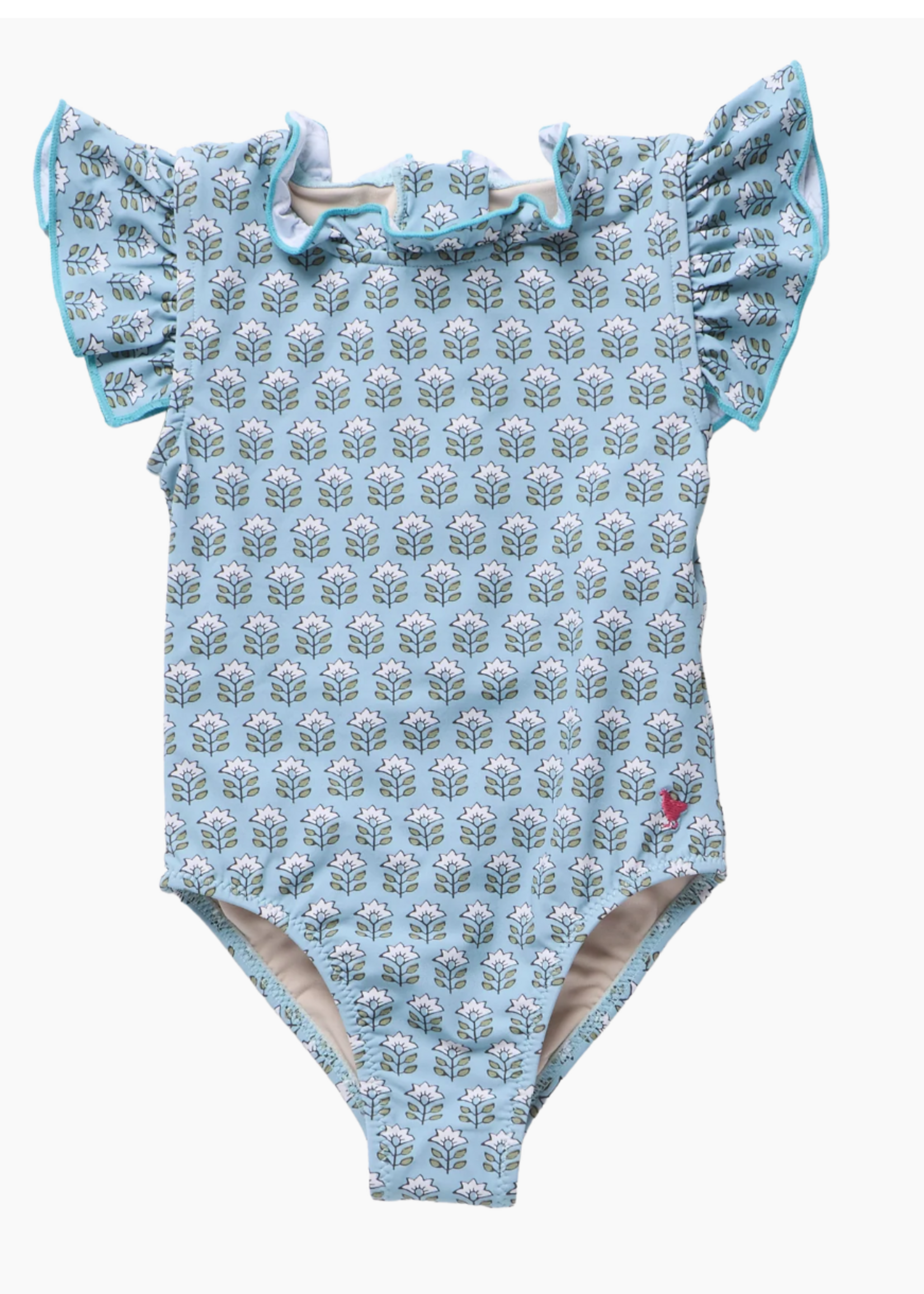 Pink Chicken girls jennifer suit - blue prairie block print