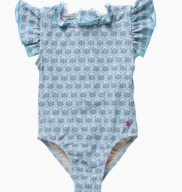 Pink Chicken girls jennifer suit - blue prairie block print