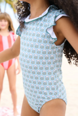 Pink Chicken girls jennifer suit - blue prairie block print