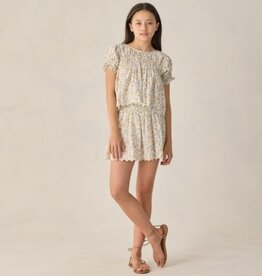 Rylee + Cru Inc. TEEN SMOCKED V MINI SKIRT BLOOM IVORY
