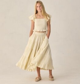 Rylee + Cru Inc. TEEN RUFFLE TIERED MAXI SKIRT CITRON STRIPE