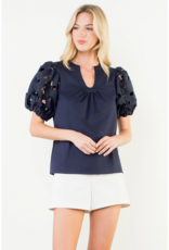 THML Clothing Womens Eyelet Sleeve V-Neck Top