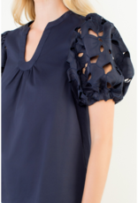 THML Clothing Womens Eyelet Sleeve V-Neck Top