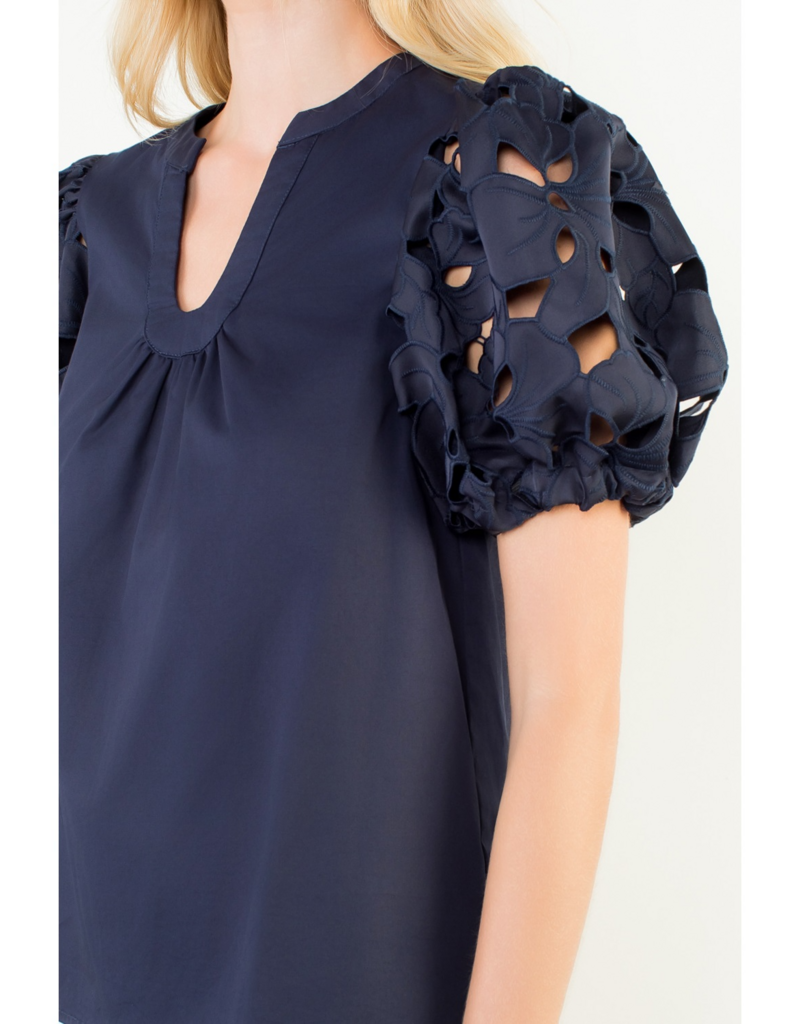 THML Clothing Womens Eyelet Sleeve V-Neck Top