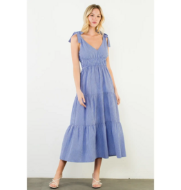 THML Clothing Womens Tie Strap Striped Tiered Maxi Dress