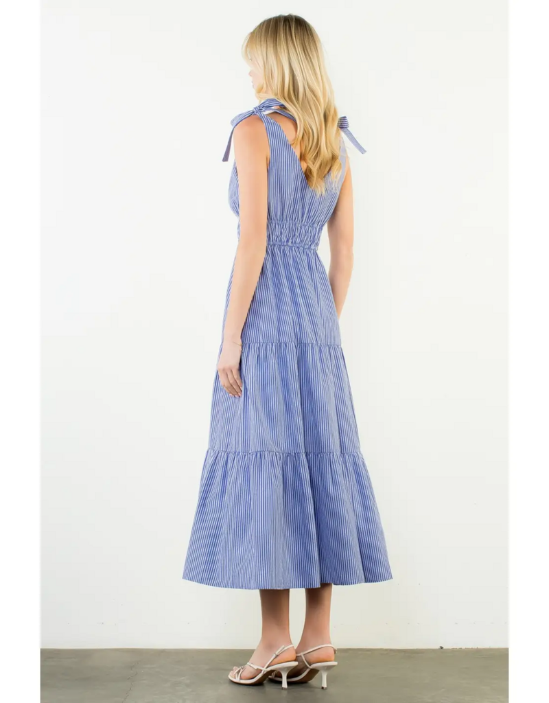THML Clothing Womens Tie Strap Striped Tiered Maxi Dress