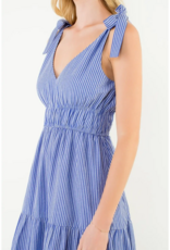 THML Clothing Womens Tie Strap Striped Tiered Maxi Dress