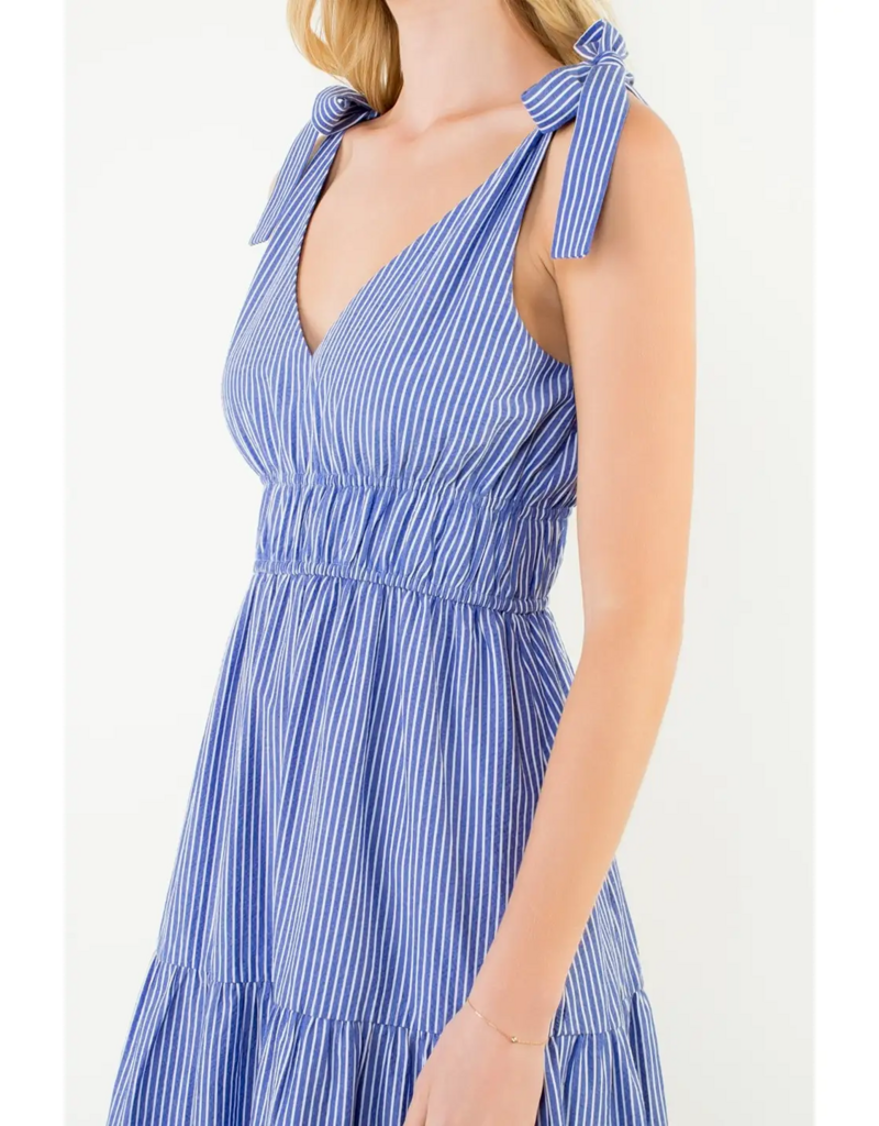 THML Clothing Womens Tie Strap Striped Tiered Maxi Dress