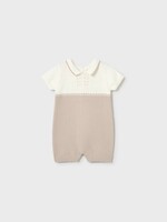 Mayoral SALE. Knit Collared Romper White/Sand
