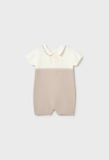 Mayoral Knit Collared Romper White/Sand