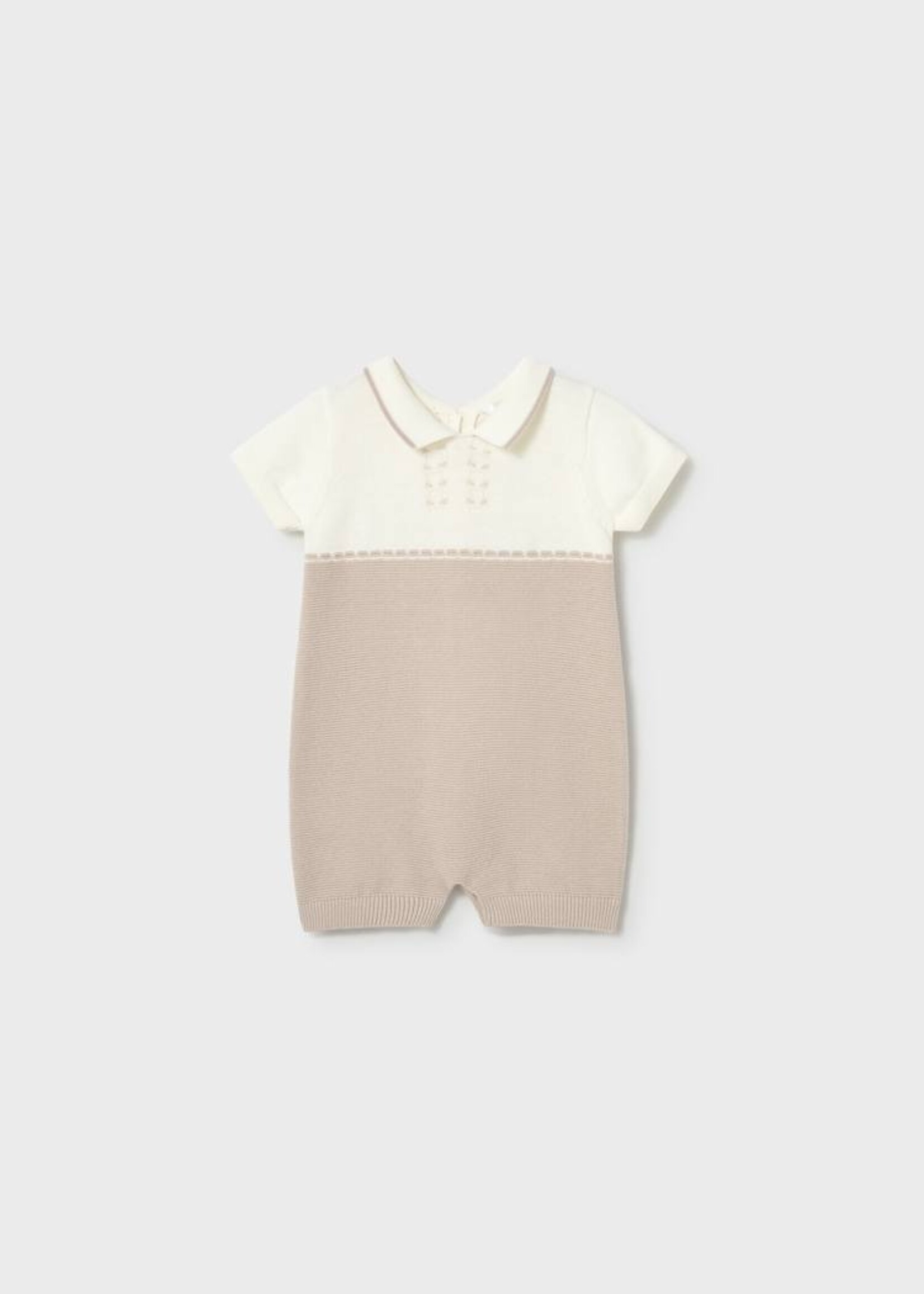 Mayoral Knit Collared Romper White/Sand