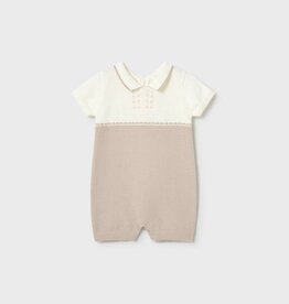 Mayoral Knit Collared Romper White/Sand