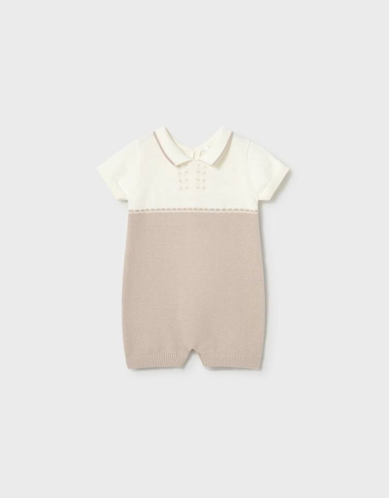 Mayoral Knit Collared Romper White/Sand