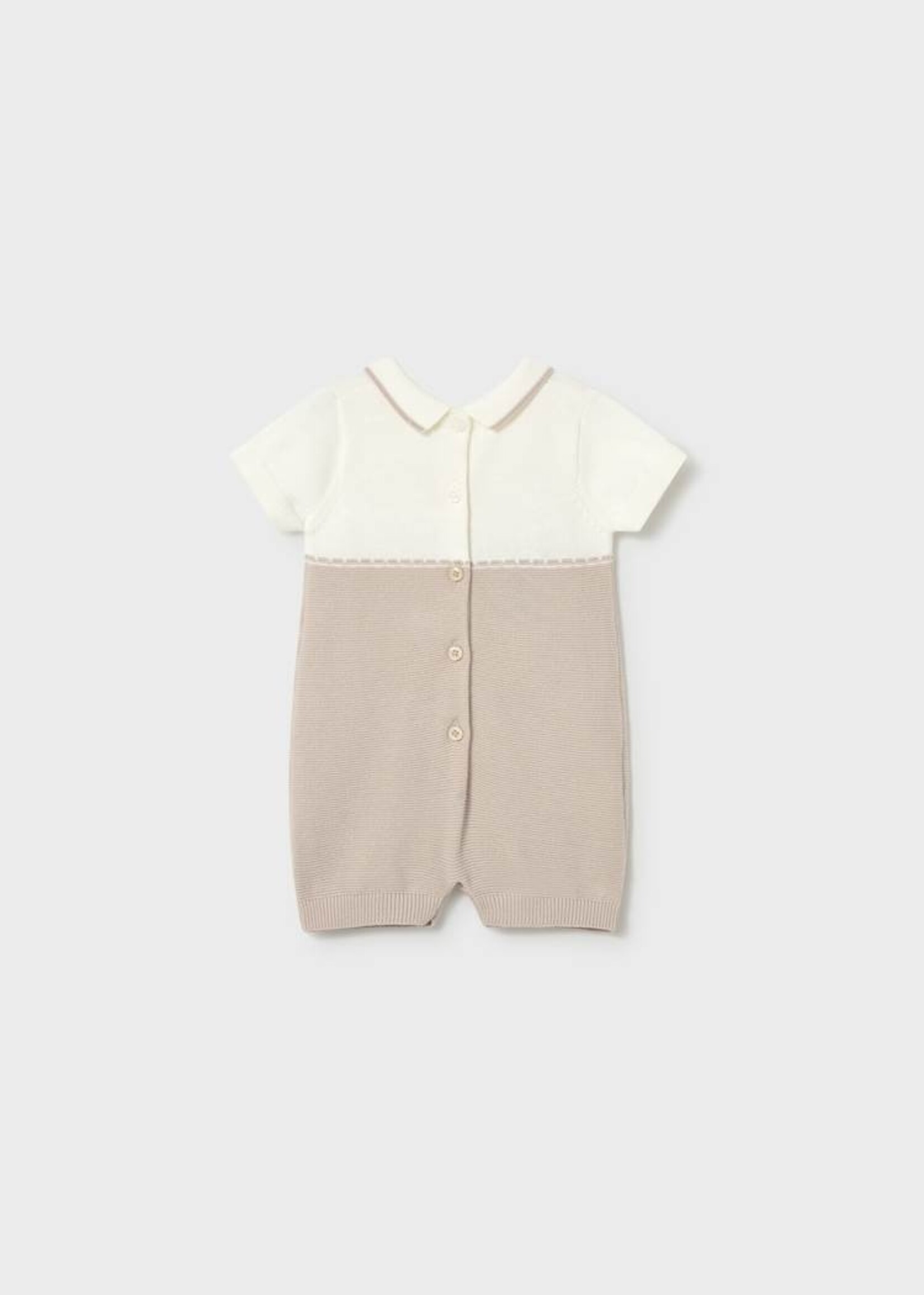 Mayoral Knit Collared Romper White/Sand