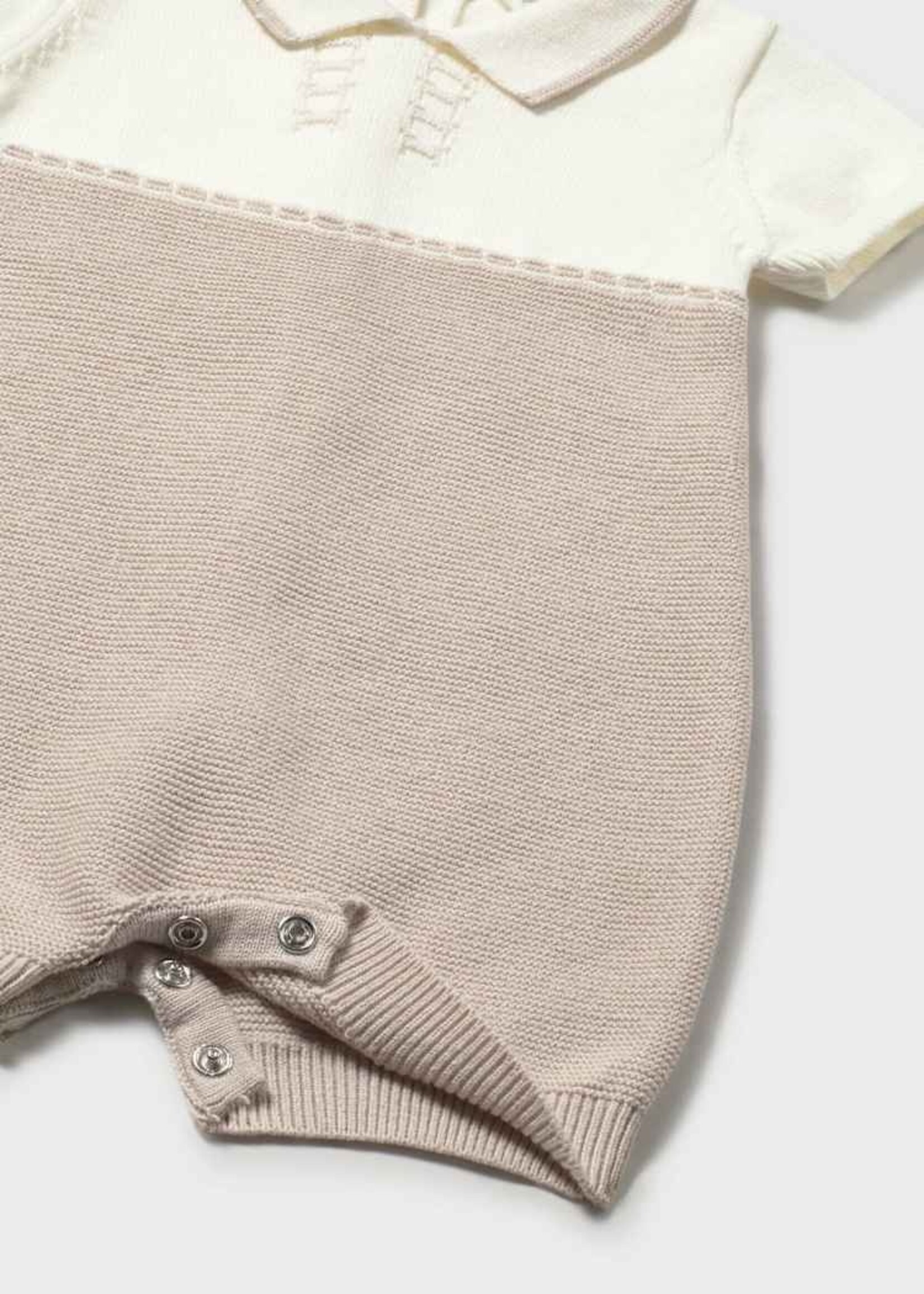 Mayoral Knit Collared Romper White/Sand