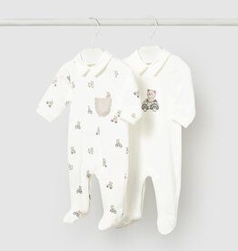 Mayoral Footie w/Bear Print White