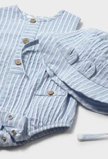 Mayoral Sky Blue Stripe Sleeveless Romper w/Hat