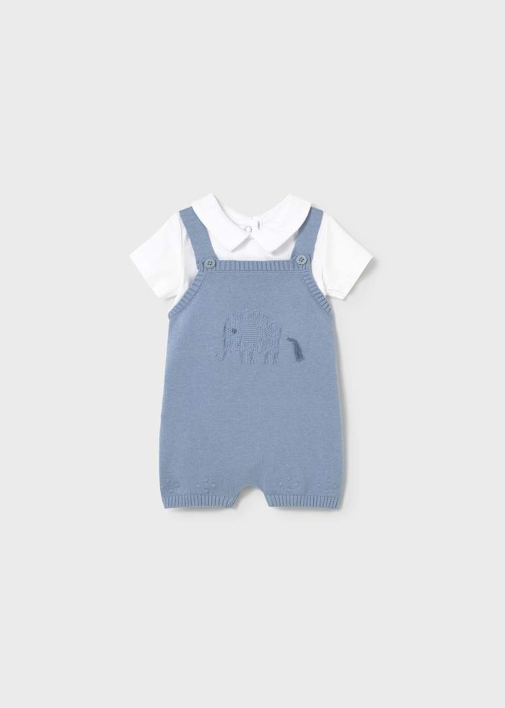 Mayoral Knit Shortall w/Collared Onesie Atlantic