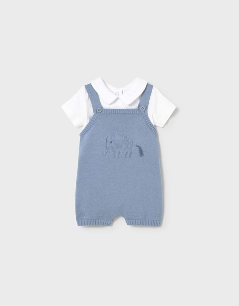Mayoral Knit Shortall w/Collared Onesie Atlantic