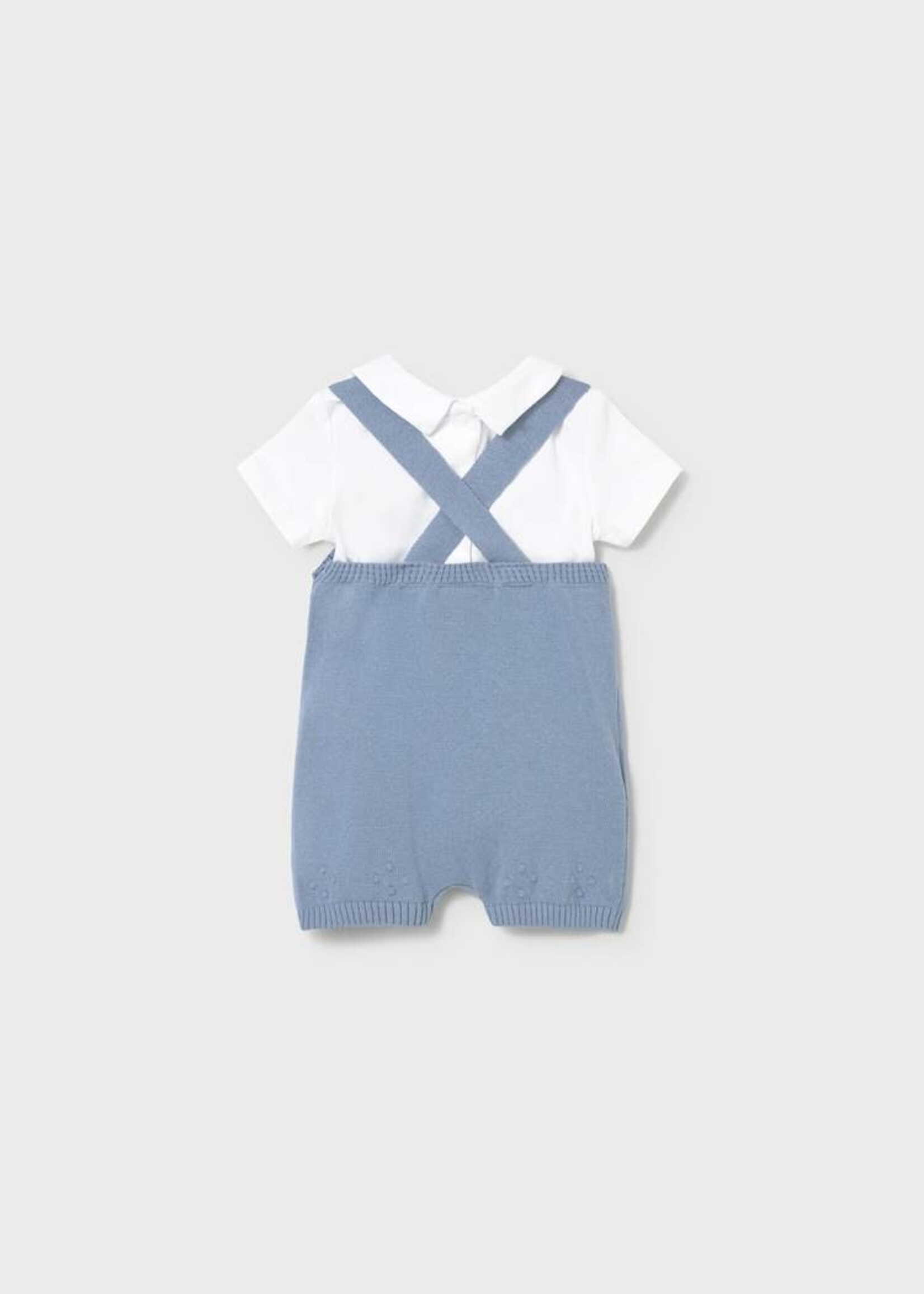 Mayoral Knit Shortall w/Collared Onesie Atlantic
