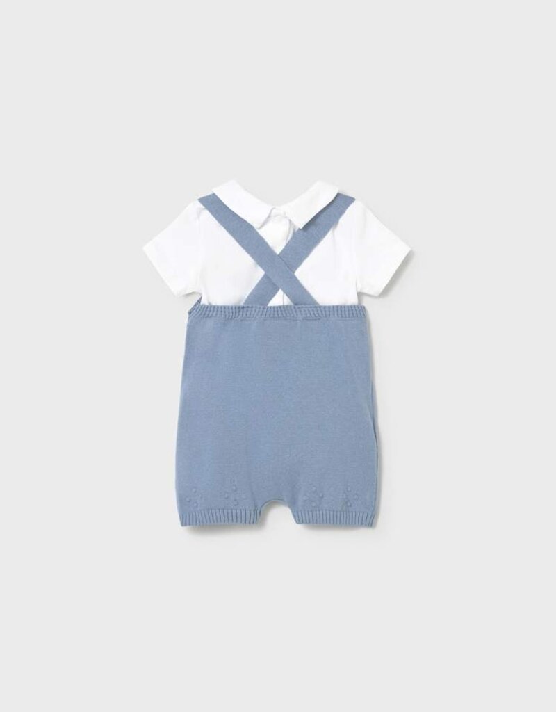 Mayoral Knit Shortall w/Collared Onesie Atlantic