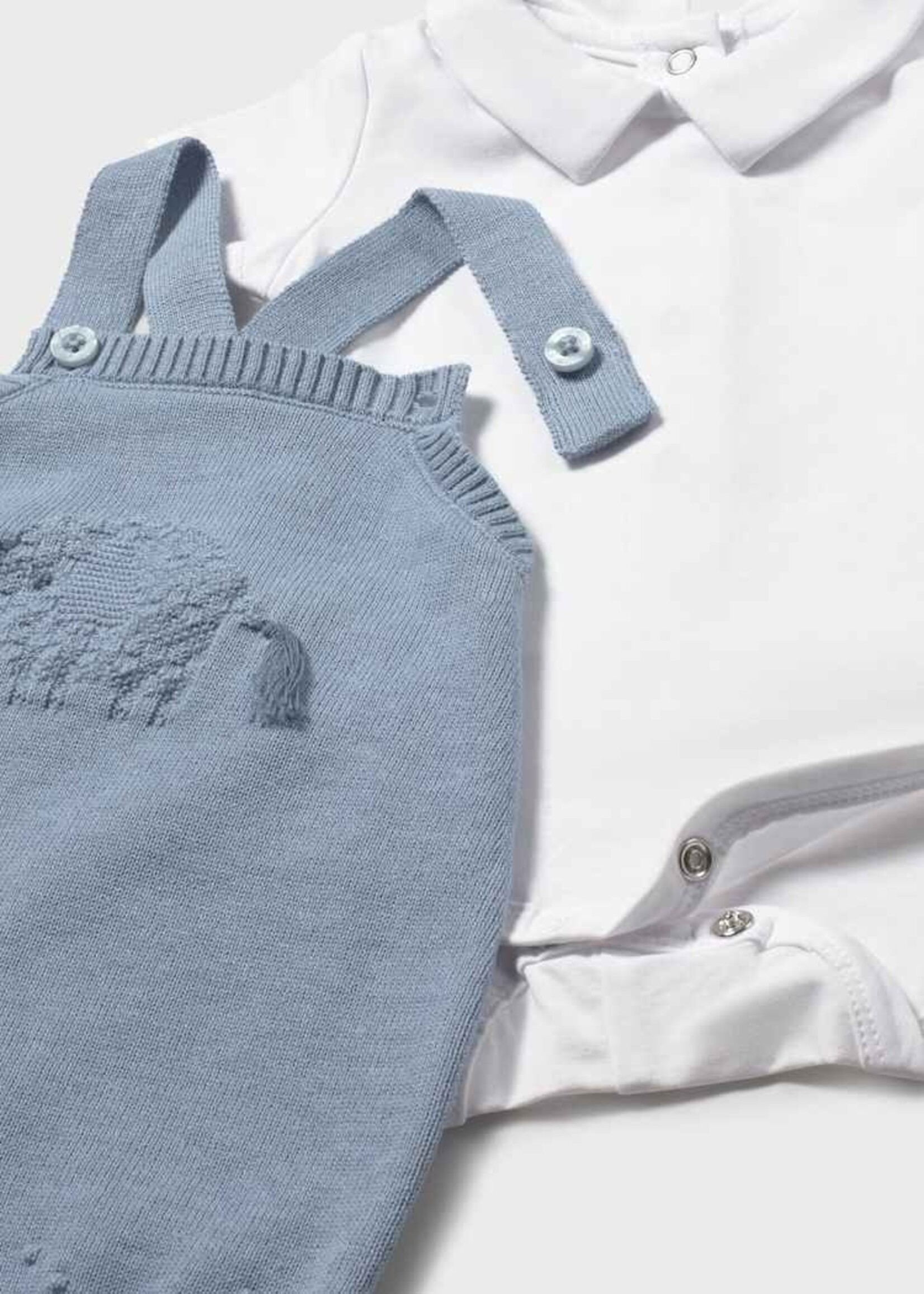 Mayoral Knit Shortall w/Collared Onesie Atlantic