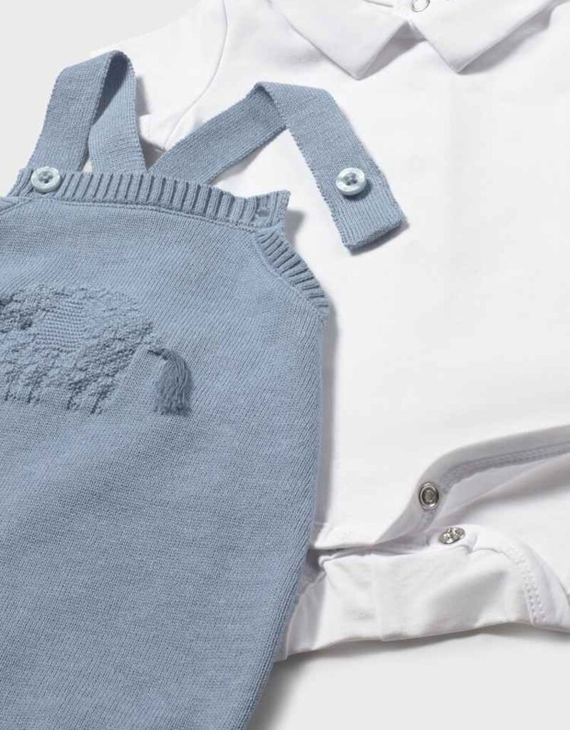 Mayoral Knit Shortall w/Collared Onesie Atlantic