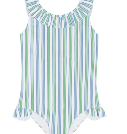 Minnow tamarin stripe ruffle collar one piece
