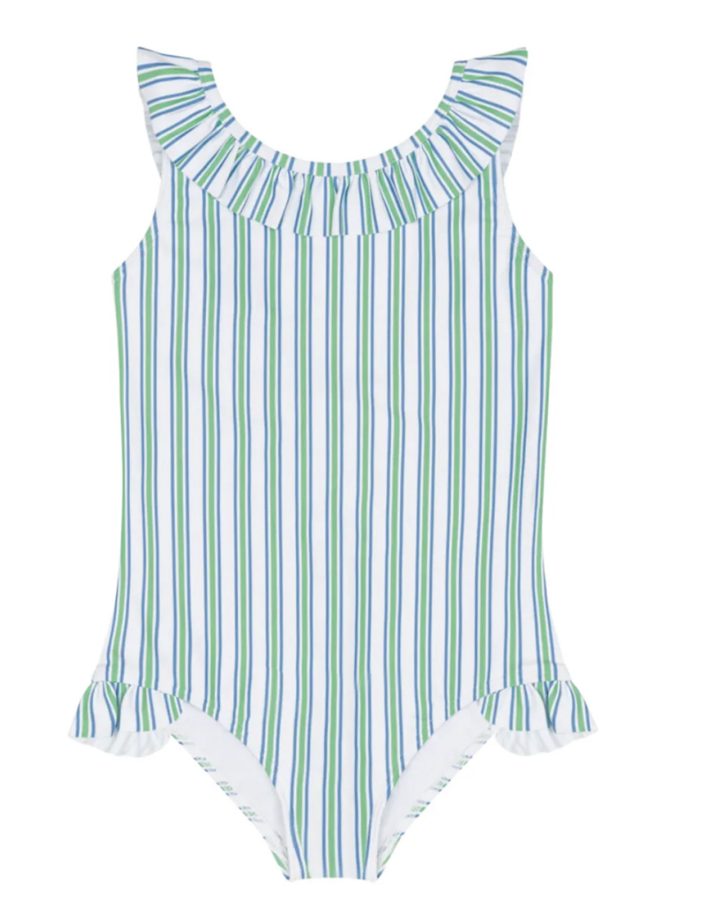 Minnow tamarin stripe ruffle collar one piece