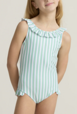 Minnow tamarin stripe ruffle collar one piece