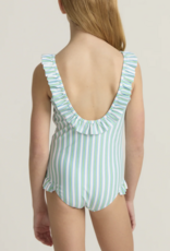 Minnow tamarin stripe ruffle collar one piece