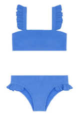 Minnow deep sea blue terry ruffle strap bandeau bikini