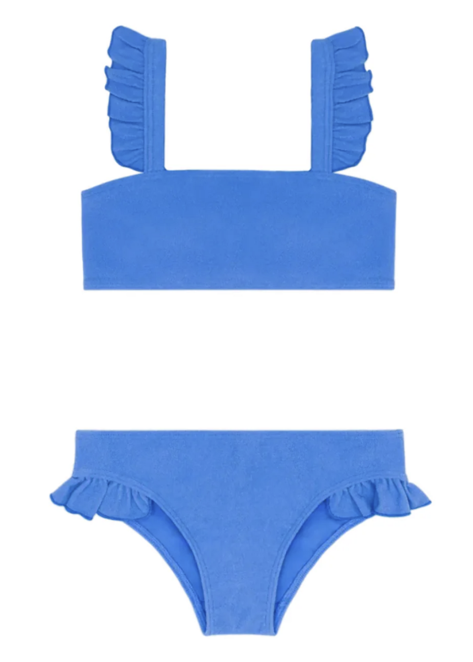 Minnow deep sea blue terry ruffle strap bandeau bikini