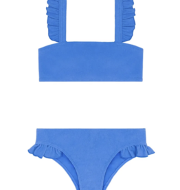 Minnow deep sea blue terry ruffle strap bandeau bikini