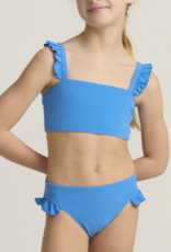 Minnow deep sea blue terry ruffle strap bandeau bikini