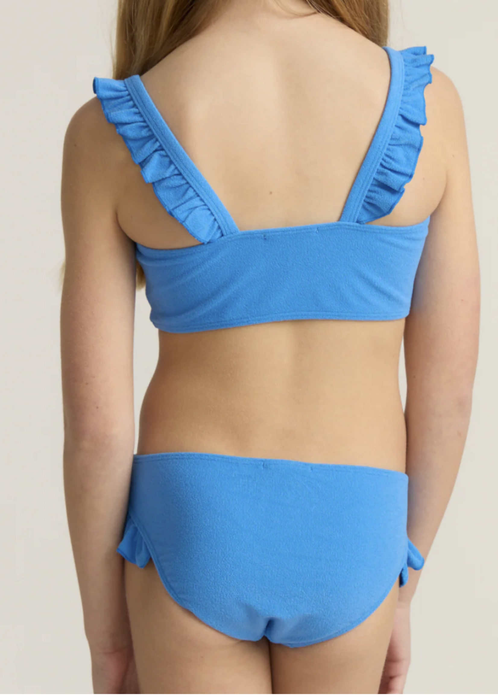 Minnow deep sea blue terry ruffle strap bandeau bikini