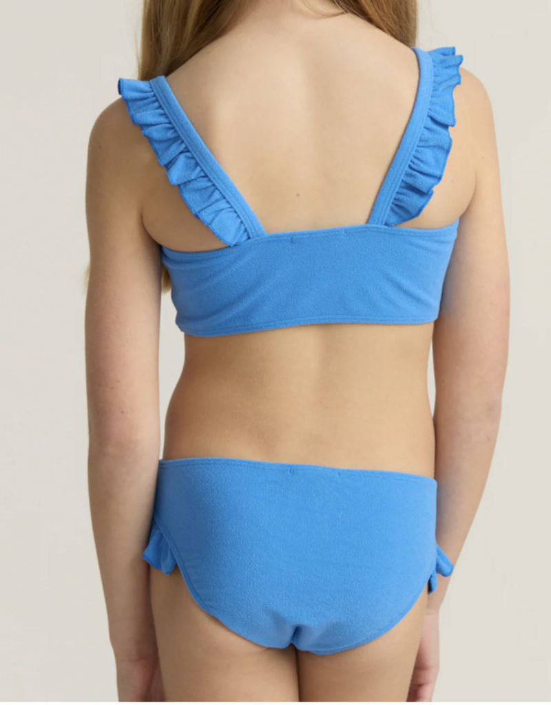 Minnow deep sea blue terry ruffle strap bandeau bikini