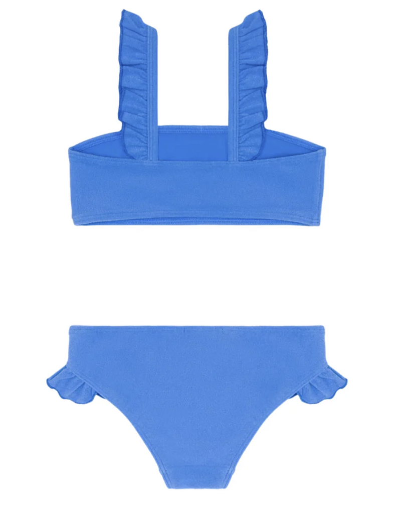Minnow deep sea blue terry ruffle strap bandeau bikini