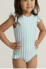 Minnow tamarin stripe ruffle cap sleeve rashguard one piece