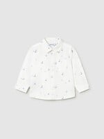 Mayoral SALE. Baby Boy L/S Linen Buttondown w/Sailboat Print
