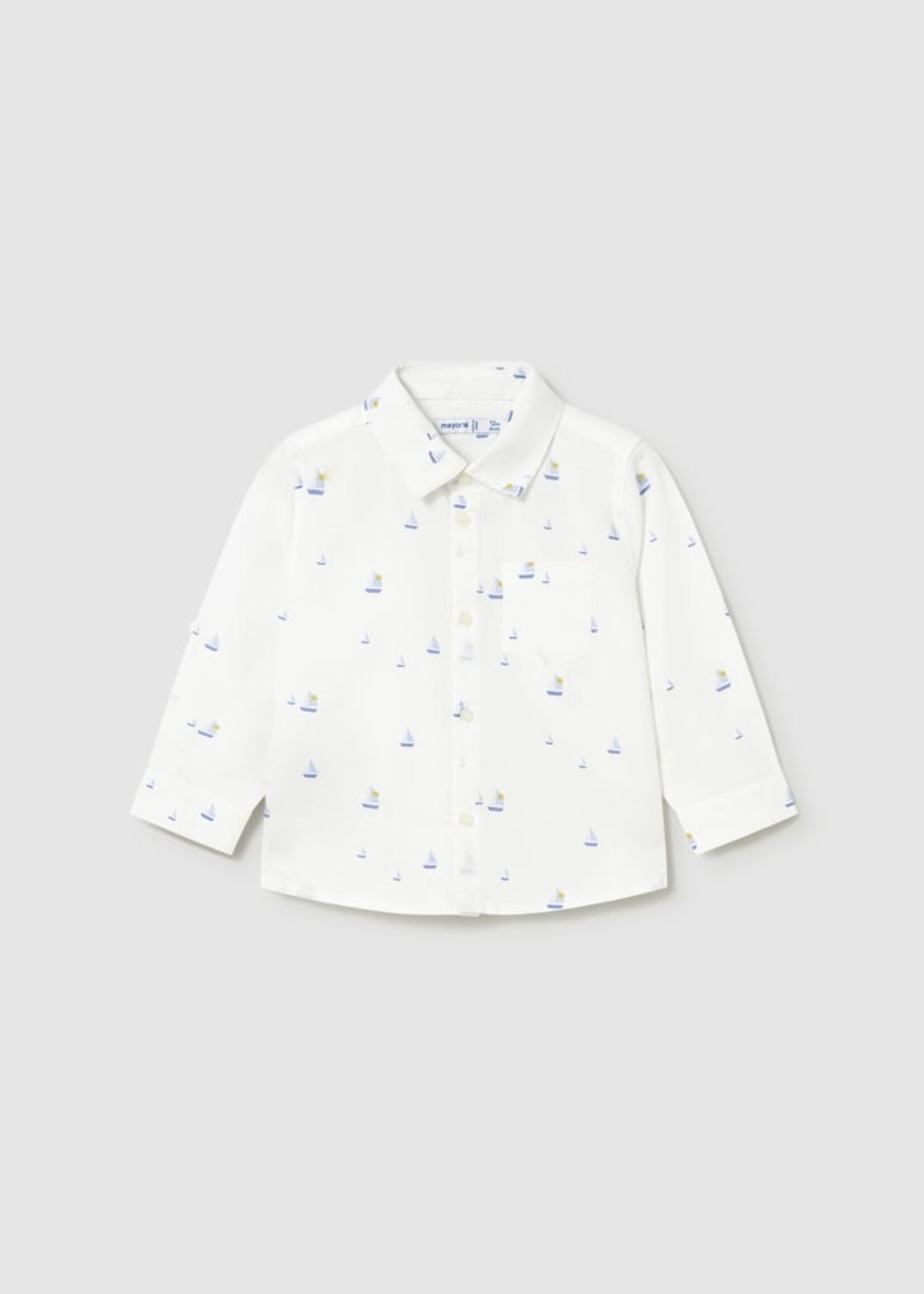 Mayoral Baby Boy L/S Linen Buttondown w/Sailboat Print