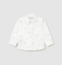 Mayoral SALE. Baby Boy L/S Linen Buttondown w/Sailboat Print