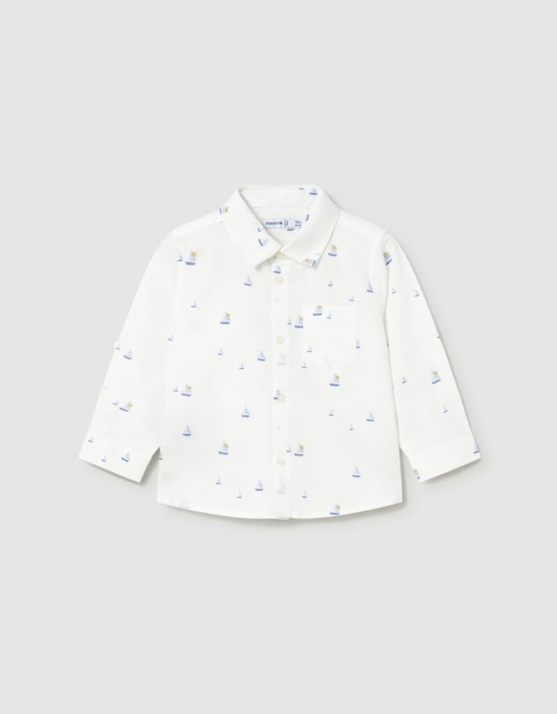 Mayoral Baby Boy L/S Linen Buttondown w/Sailboat Print