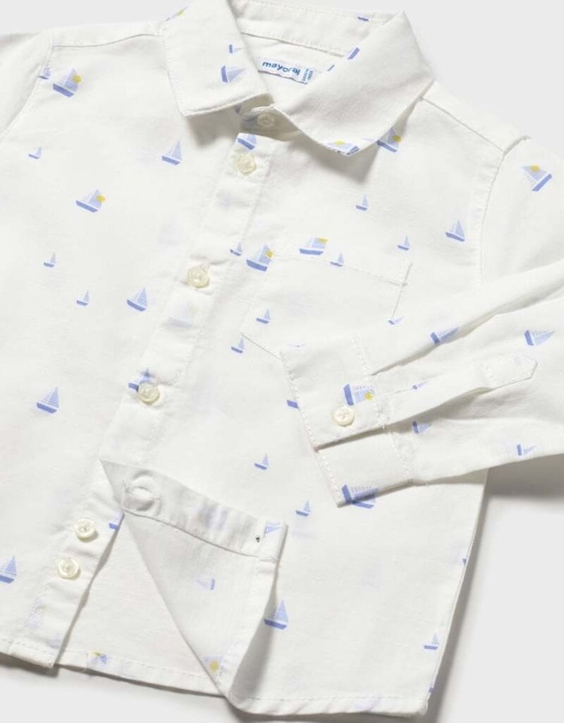 Mayoral Baby Boy L/S Linen Buttondown w/Sailboat Print