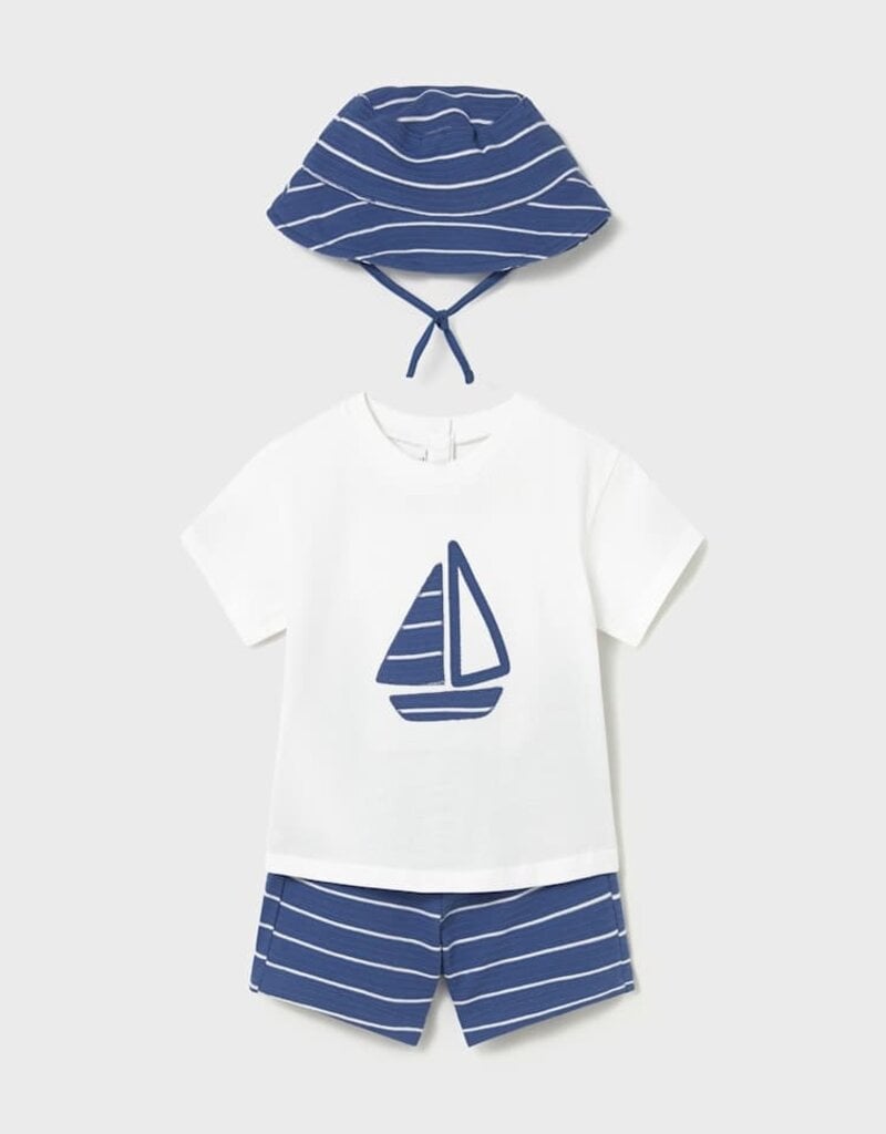 Mayoral Baby Boy Capri Blue Sailboat Short Set w/Hat